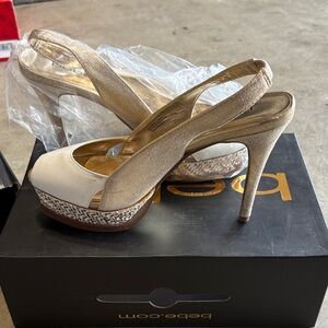 Bebe Metallic Gold and Cream Slingback Heels - Zahara